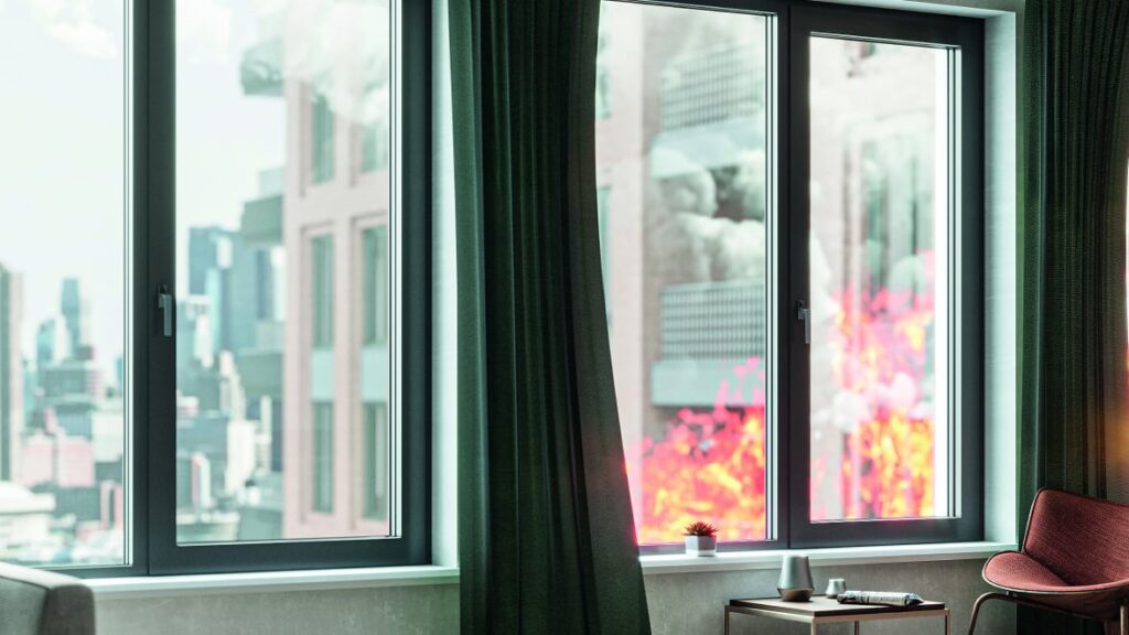 Dettaglio dell&#039;interno di un appartamento con due finestre Optimedia