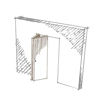 Schizzo a mano di una porta Pivato con apertura a libro