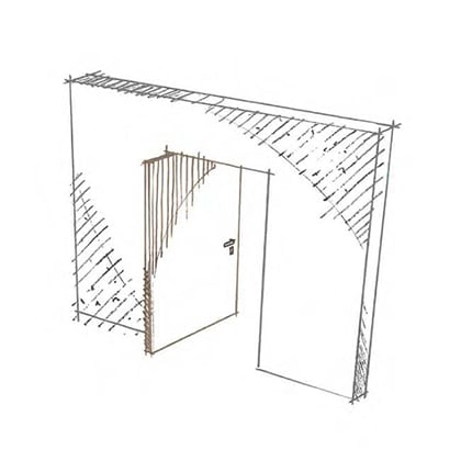 Schizzo a mano di una porta Pivato rototraslante