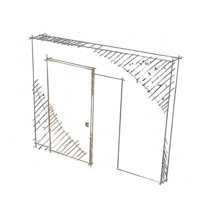 Schizzo a mano di una porta Pivato scorrevole esterno muro