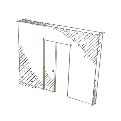 Schizzo a mano di una porta Pivato scorrevole interno muro
